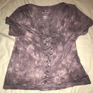 AE Soft & Sexy Tye-Dye Lace-Up T-Shirt | Size L